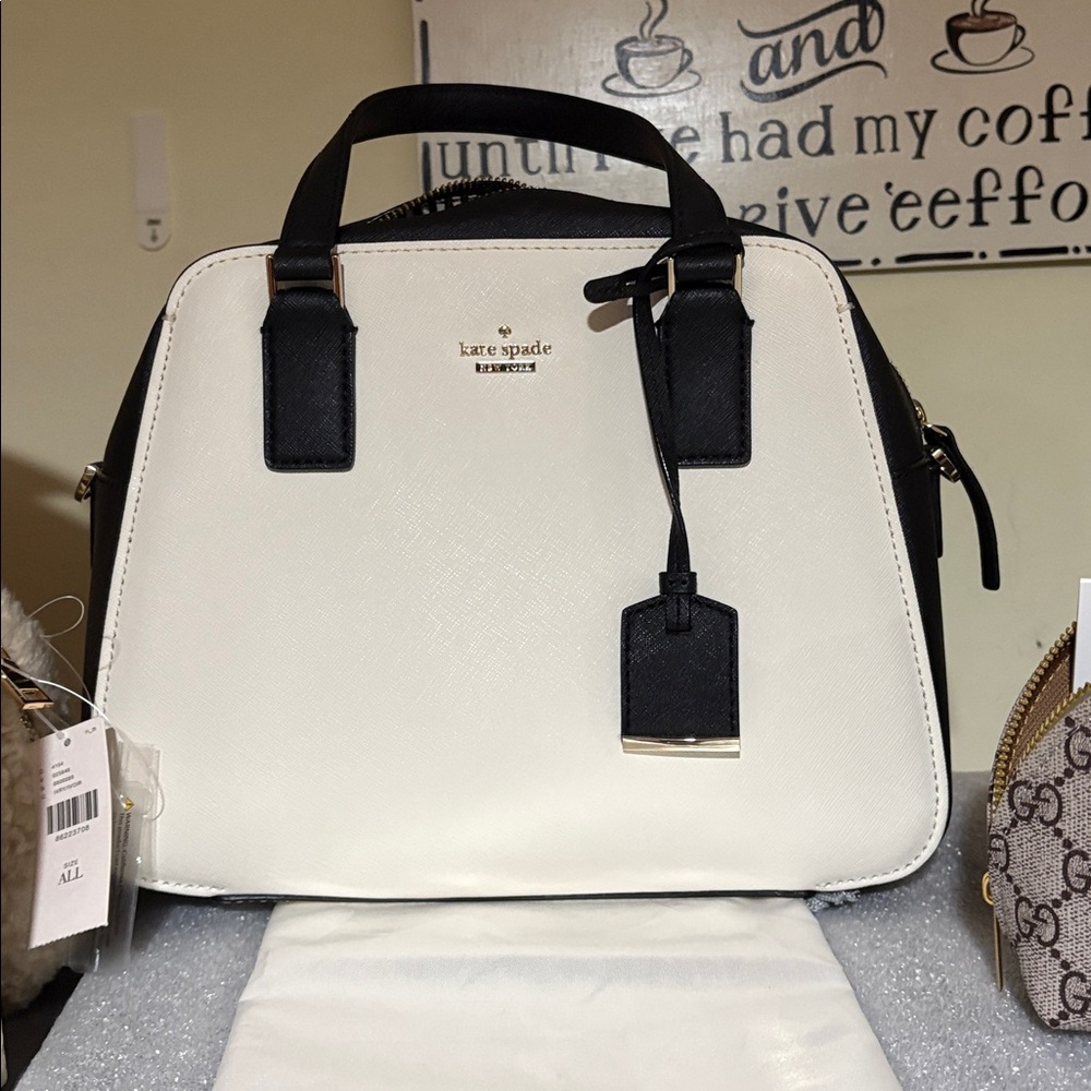 kate spade White and Black Structured Dome Satchel